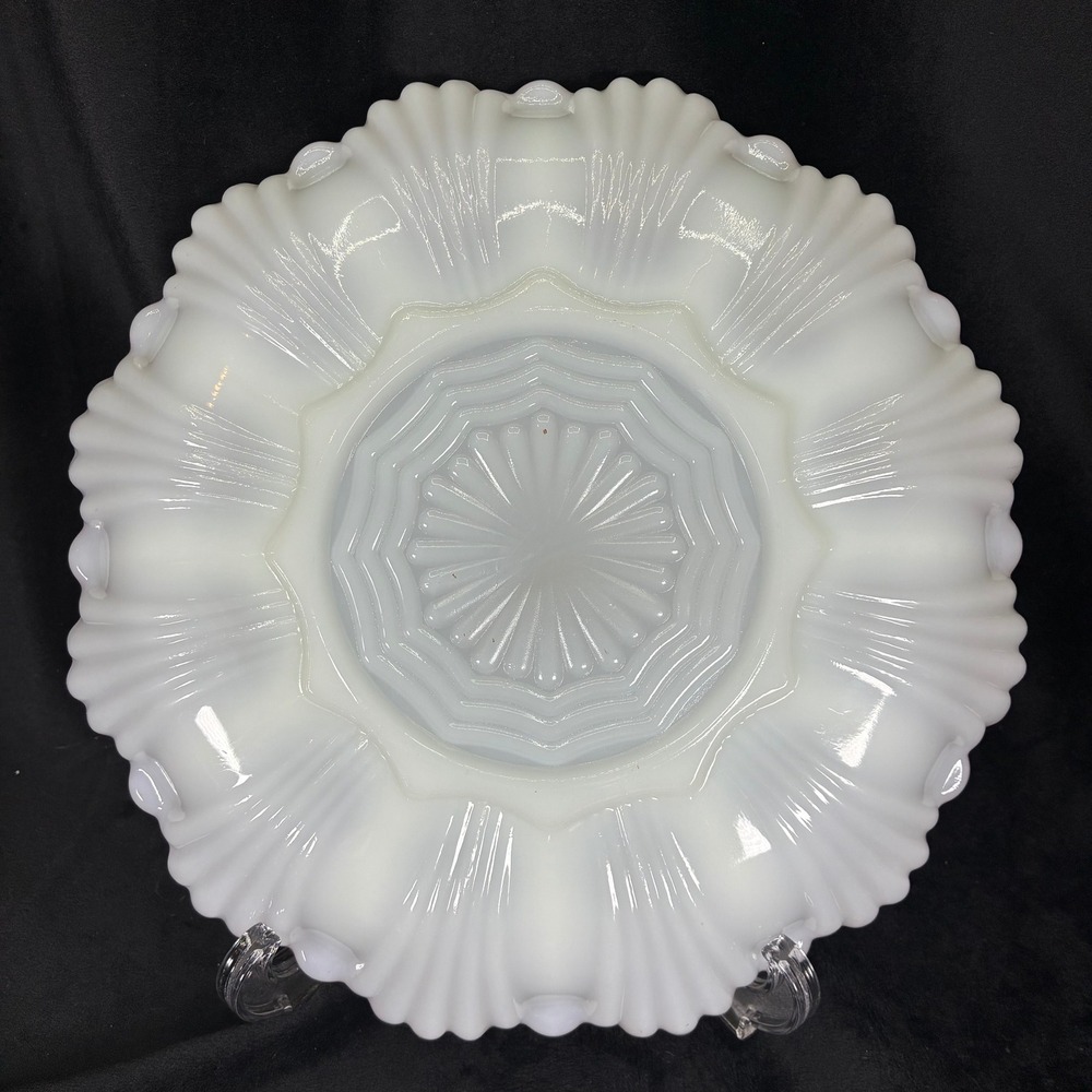 Vintage Milk Glass Deviled Egg Plate Gold Trim Scalloped Edge Serving Platter - Picture 2 of 4